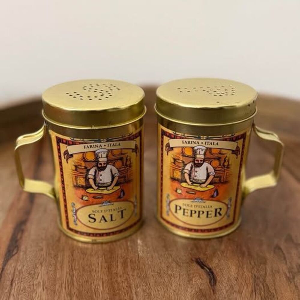Sole D'Italia Vintage Tin Salt and Pepper Shakers~Original Box included